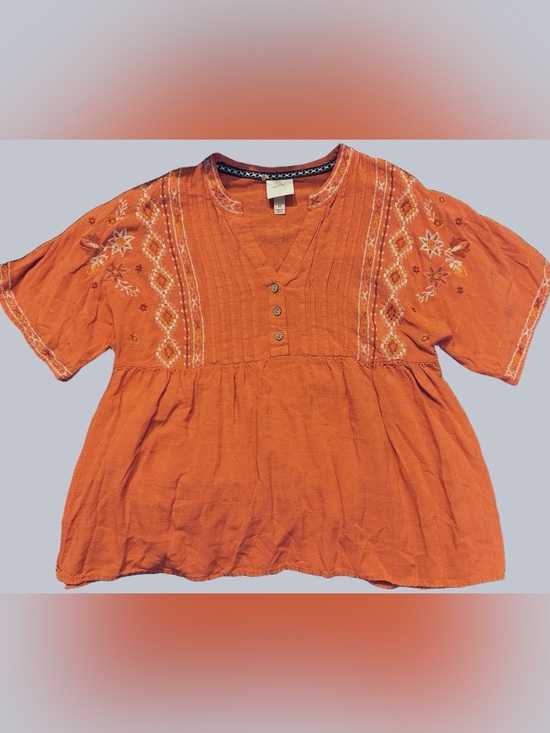 Knox Rose Tops - Knox Rose Orange Embroidered Peasant Tunic
